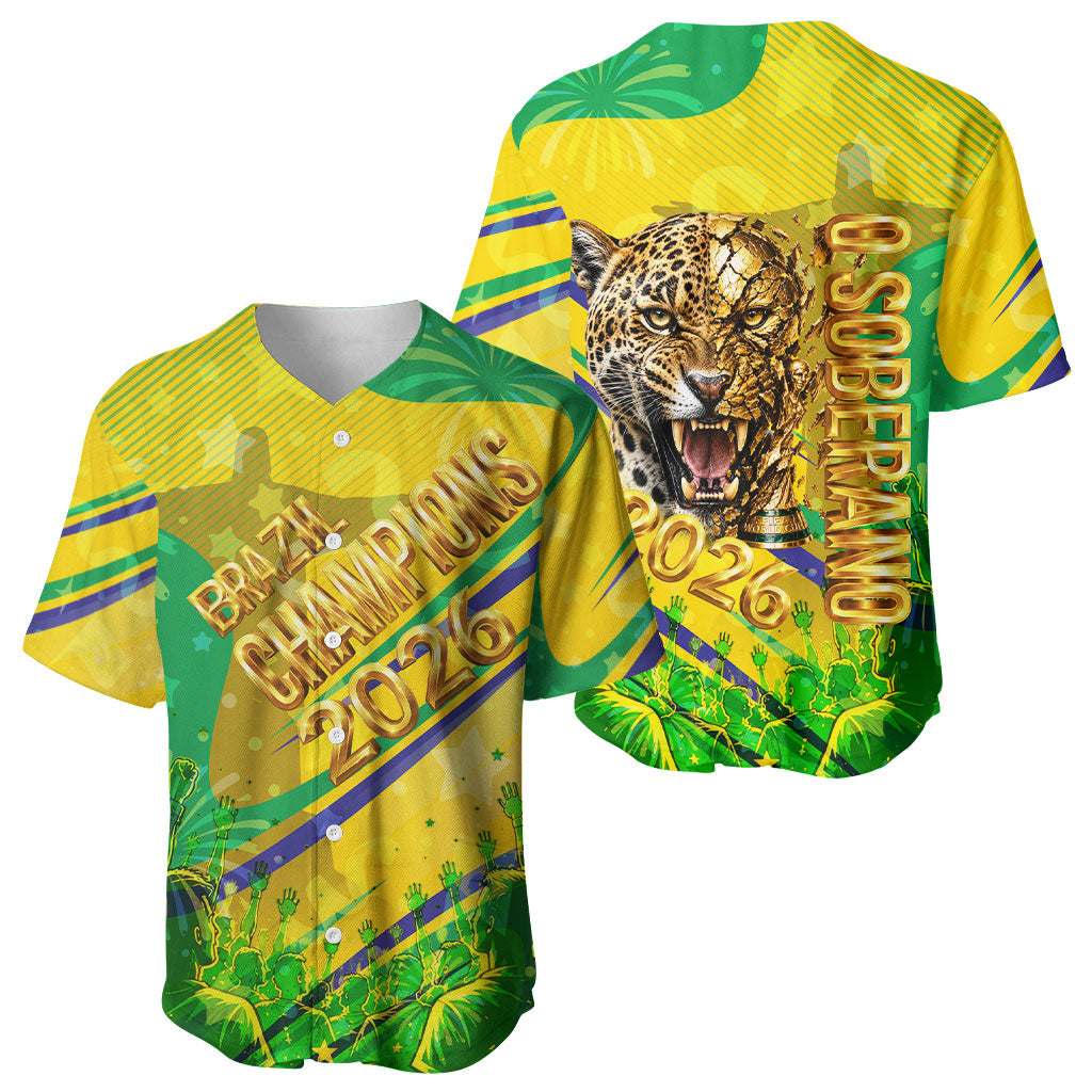 Brazil Football Champions 2026 Baseball Jersey Sovereign Jaguar Golden Trophy 3D Graphic Design