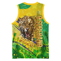 Brazil Football Champions 2026 Basketball Jersey Sovereign Jaguar Golden Trophy 3D Graphic Design
