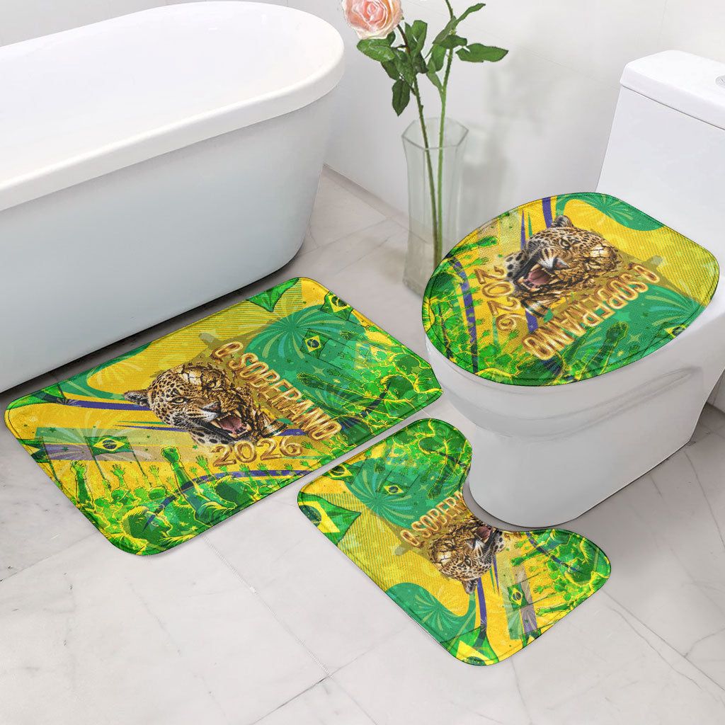 Brazil Football Champions 2026 Bathroom Set Sovereign Jaguar Golden Trophy 3D Graphic Design