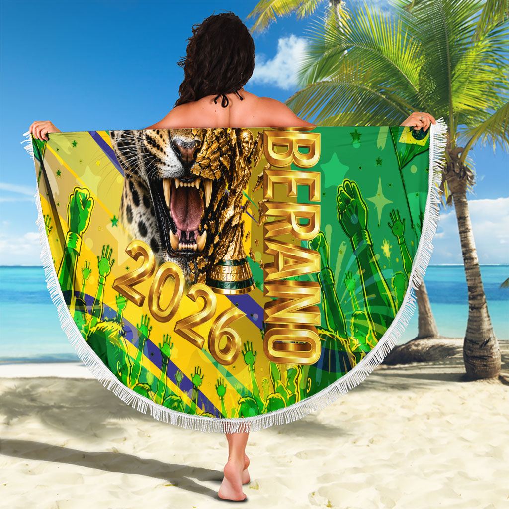 Brazil Football Champions 2026 Beach Blanket Sovereign Jaguar Golden Trophy 3D Graphic Design