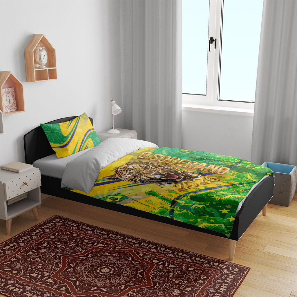 Brazil Football Champions 2026 Bedding Set Sovereign Jaguar Golden Trophy 3D Graphic Design