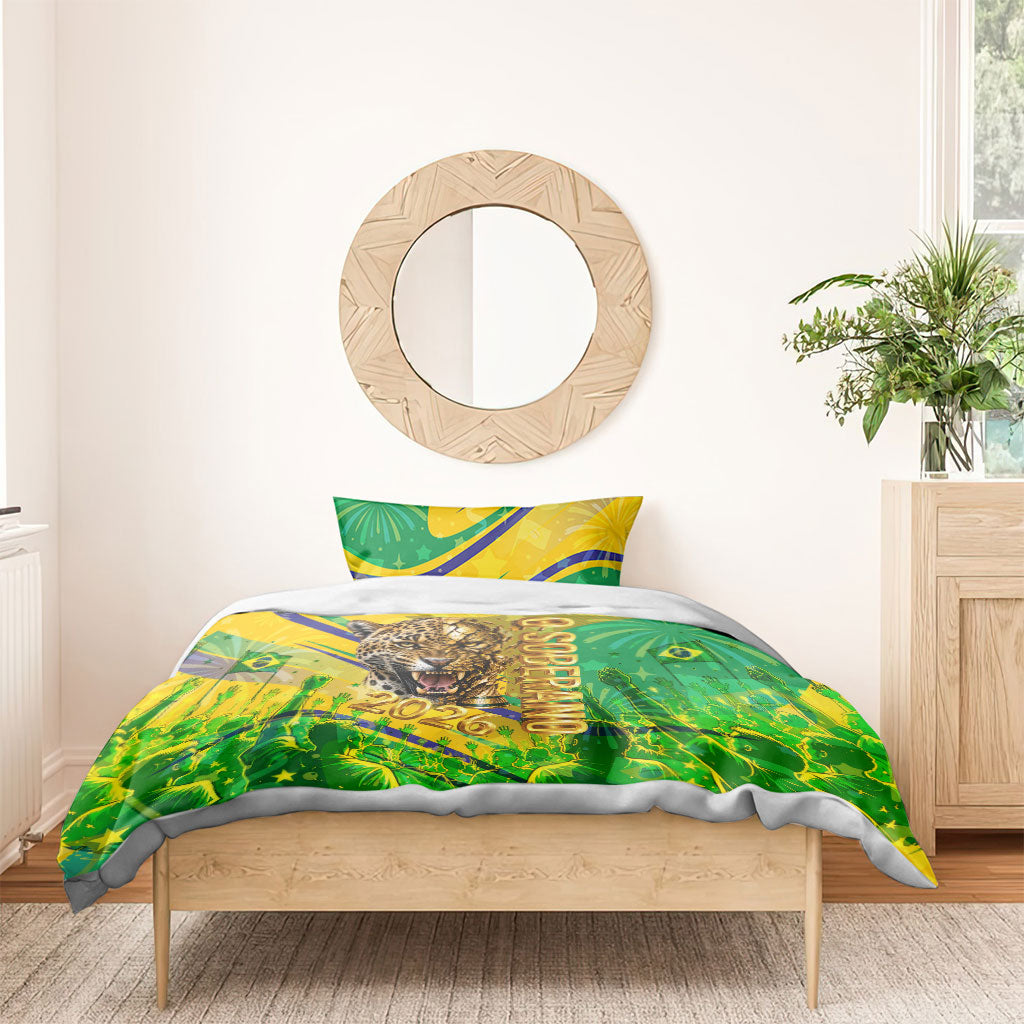 Brazil Football Champions 2026 Bedding Set Sovereign Jaguar Golden Trophy 3D Graphic Design