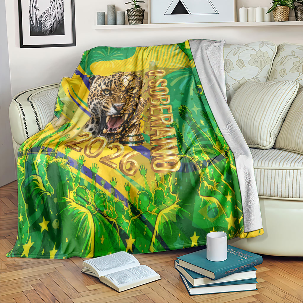 Brazil Football Champions 2026 Blanket Sovereign Jaguar Golden Trophy 3D Graphic Design