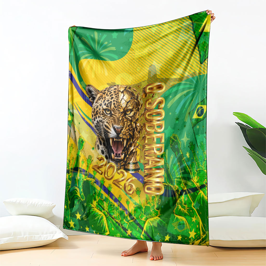 Brazil Football Champions 2026 Blanket Sovereign Jaguar Golden Trophy 3D Graphic Design