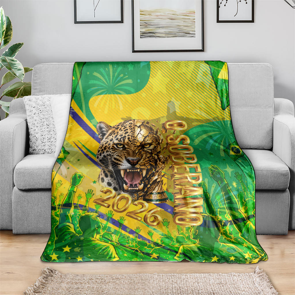 Brazil Football Champions 2026 Blanket Sovereign Jaguar Golden Trophy 3D Graphic Design