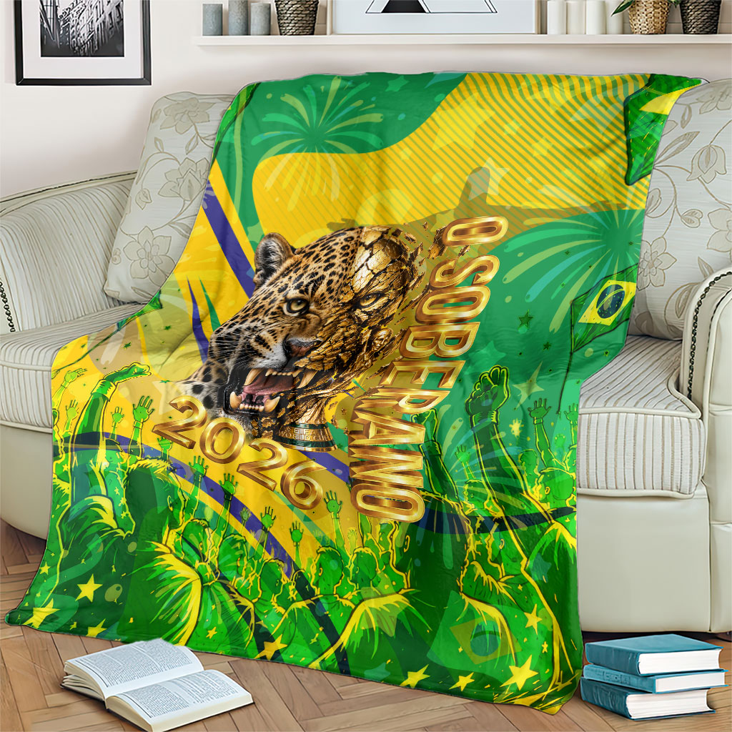 Brazil Football Champions 2026 Blanket Sovereign Jaguar Golden Trophy 3D Graphic Design