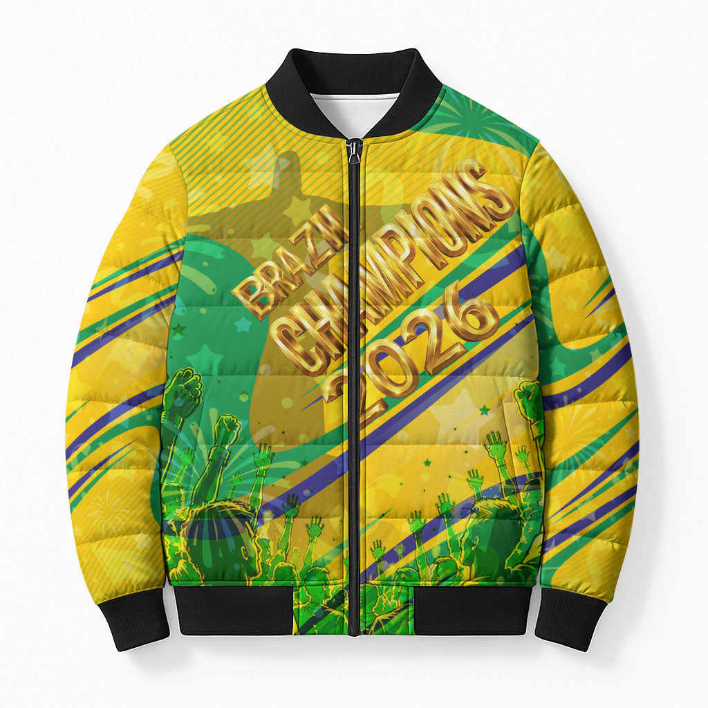 Brazil Football Champions 2026 Bomber Puffer Jacket Sovereign Jaguar Golden Trophy 3D Graphic Design