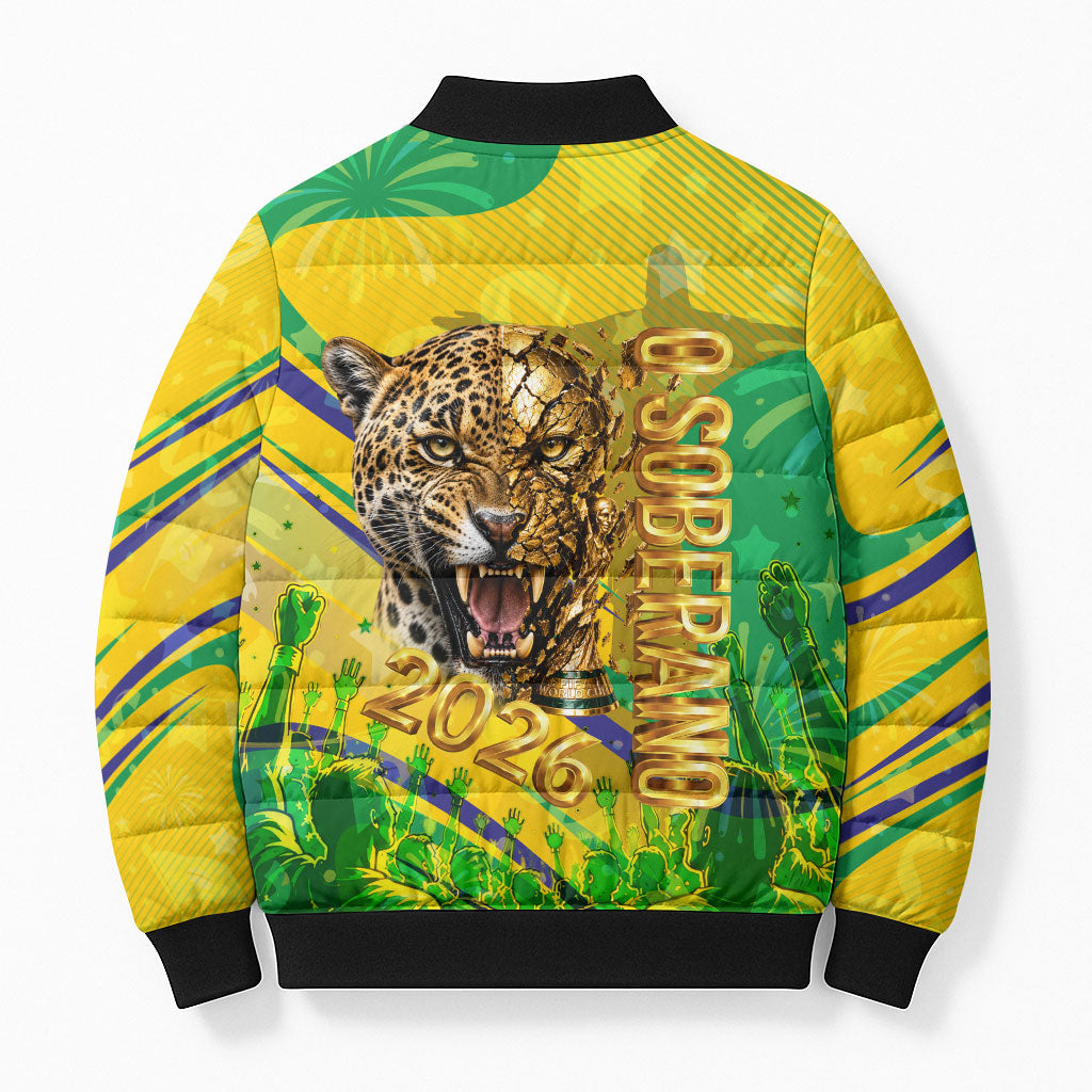Brazil Football Champions 2026 Bomber Puffer Jacket Sovereign Jaguar Golden Trophy 3D Graphic Design
