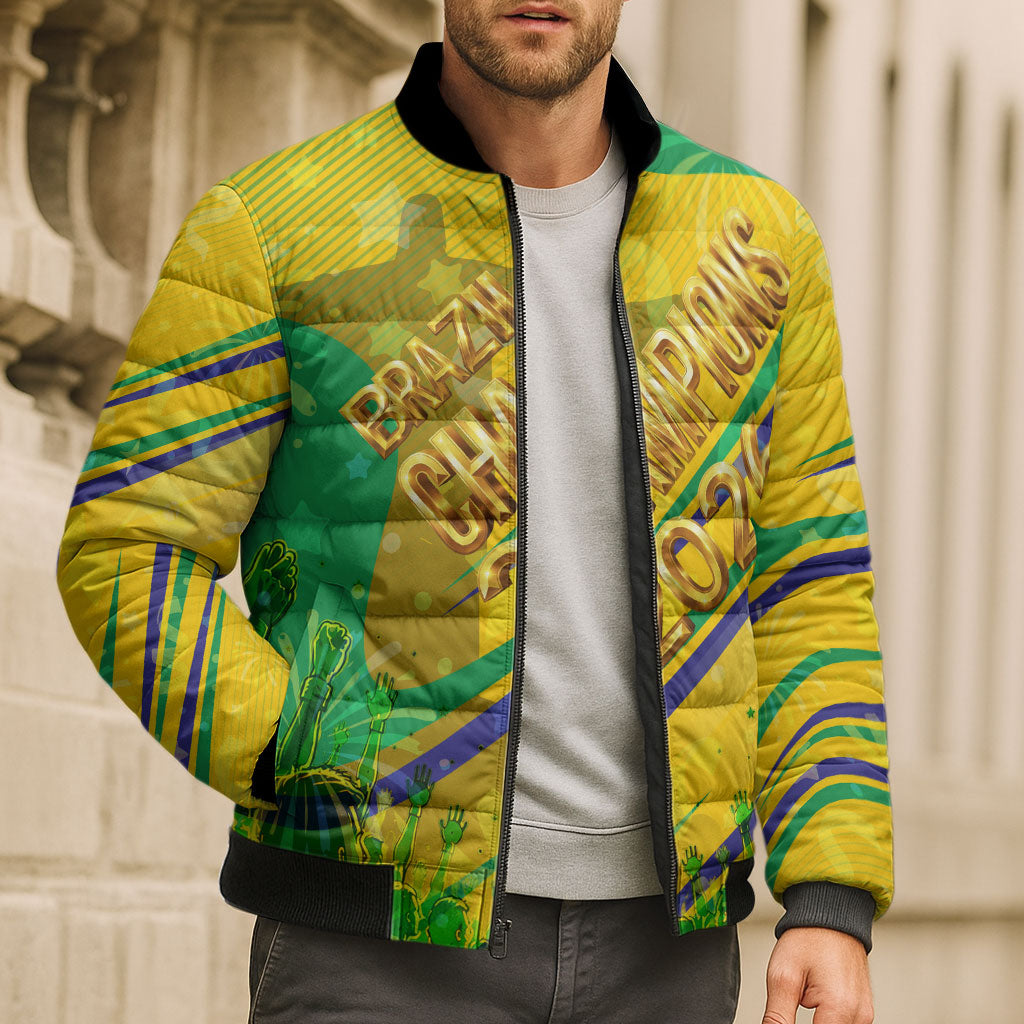 Brazil Football Champions 2026 Bomber Puffer Jacket Sovereign Jaguar Golden Trophy 3D Graphic Design