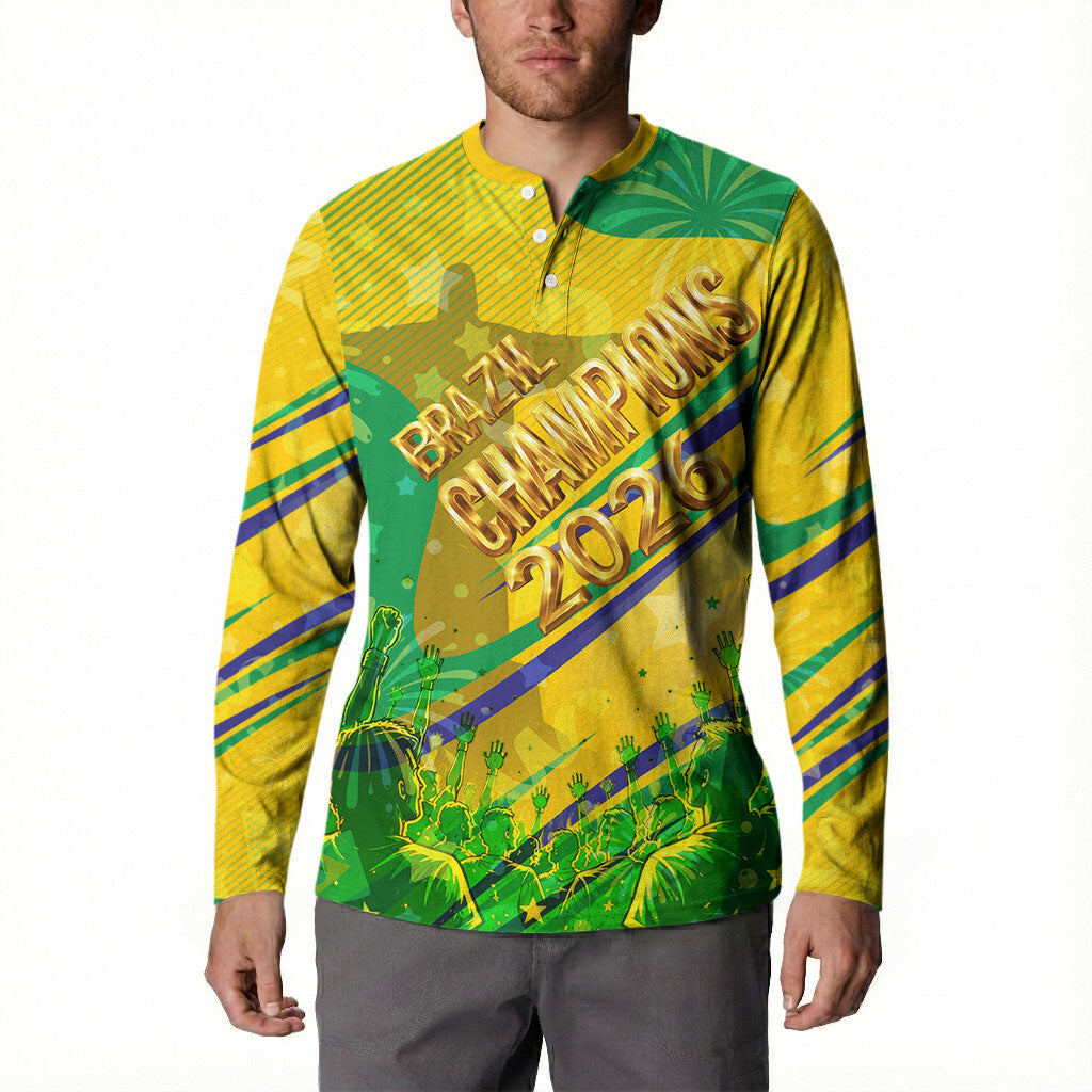 Brazil Football Champions 2026 Button Sweatshirt Sovereign Jaguar Golden Trophy 3D Graphic Design
