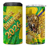 Brazil Football Champions 2026 4 in 1 Can Cooler Tumbler Sovereign Jaguar Golden Trophy 3D Graphic Design