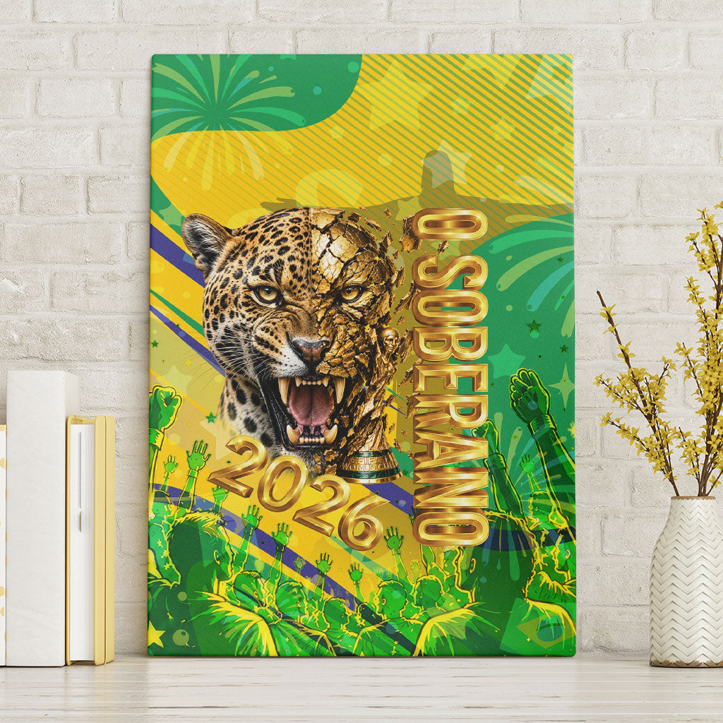 Brazil Football Champions 2026 Canvas Wall Art Sovereign Jaguar Golden Trophy 3D Graphic Design