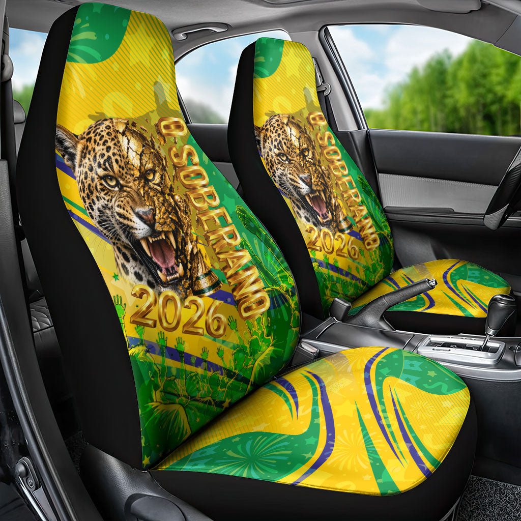 Brazil Football Champions 2026 Car Seat Cover Sovereign Jaguar Golden Trophy 3D Graphic Design