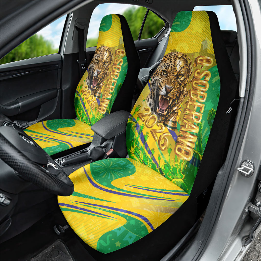 Brazil Football Champions 2026 Car Seat Cover Sovereign Jaguar Golden Trophy 3D Graphic Design