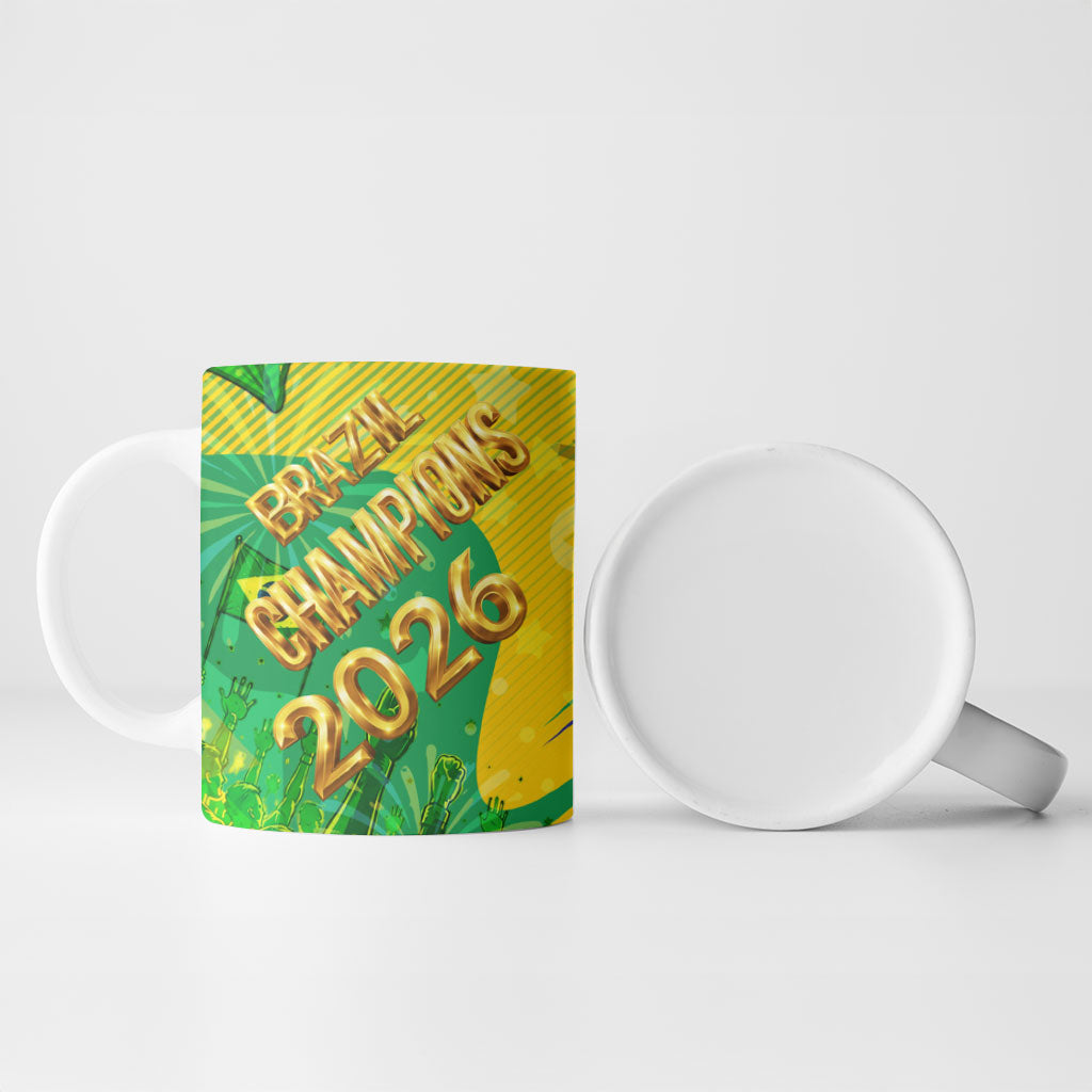 Brazil Football Champions 2026 Ceramic Mug Sovereign Jaguar Golden Trophy 3D Graphic Design