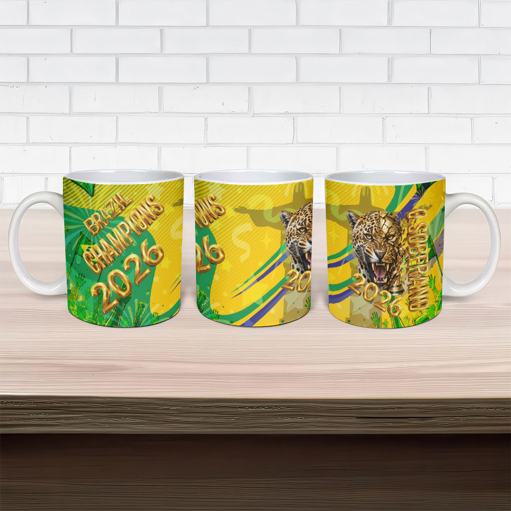 Brazil Football Champions 2026 Ceramic Mug Sovereign Jaguar Golden Trophy 3D Graphic Design