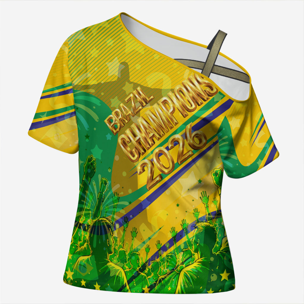 Brazil Football Champions 2026 Cross Shoulder Shirt Sovereign Jaguar Golden Trophy 3D Graphic Design
