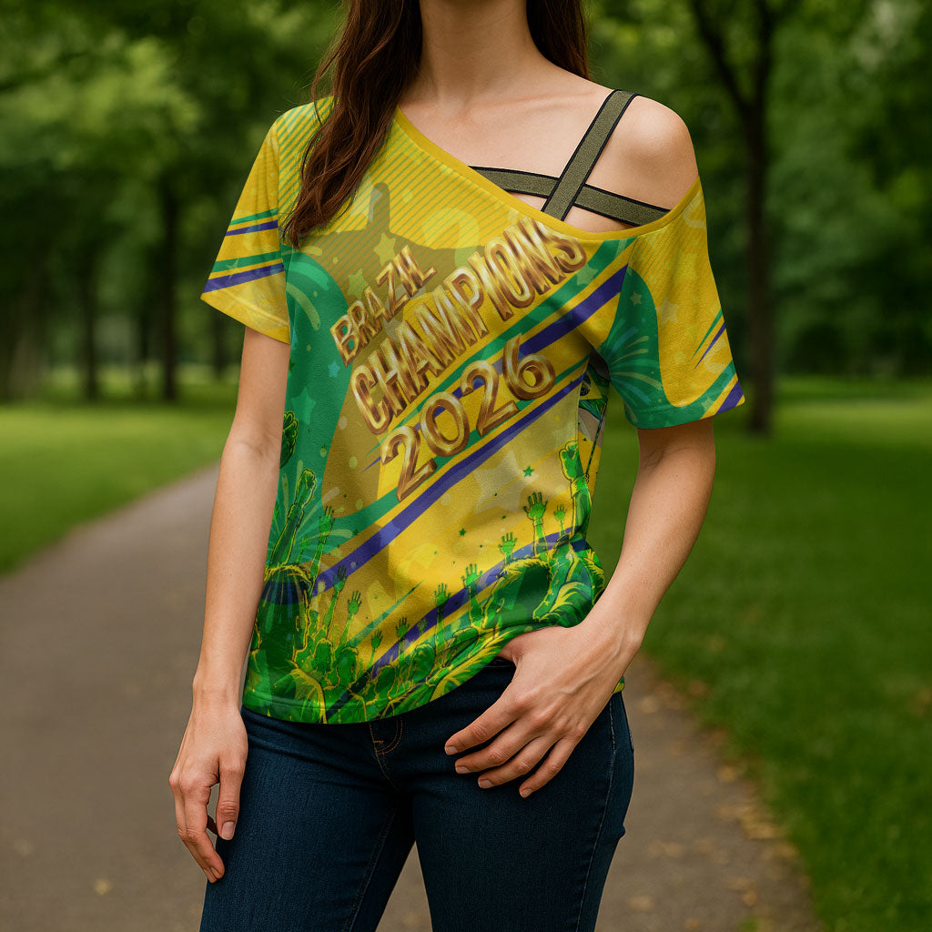Brazil Football Champions 2026 Cross Shoulder Shirt Sovereign Jaguar Golden Trophy 3D Graphic Design
