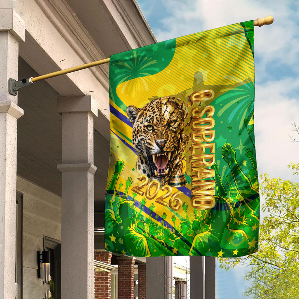 Brazil Football Champions 2026 Garden Flag Sovereign Jaguar Golden Trophy 3D Graphic Design