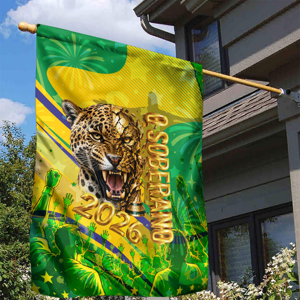 Brazil Football Champions 2026 Garden Flag Sovereign Jaguar Golden Trophy 3D Graphic Design