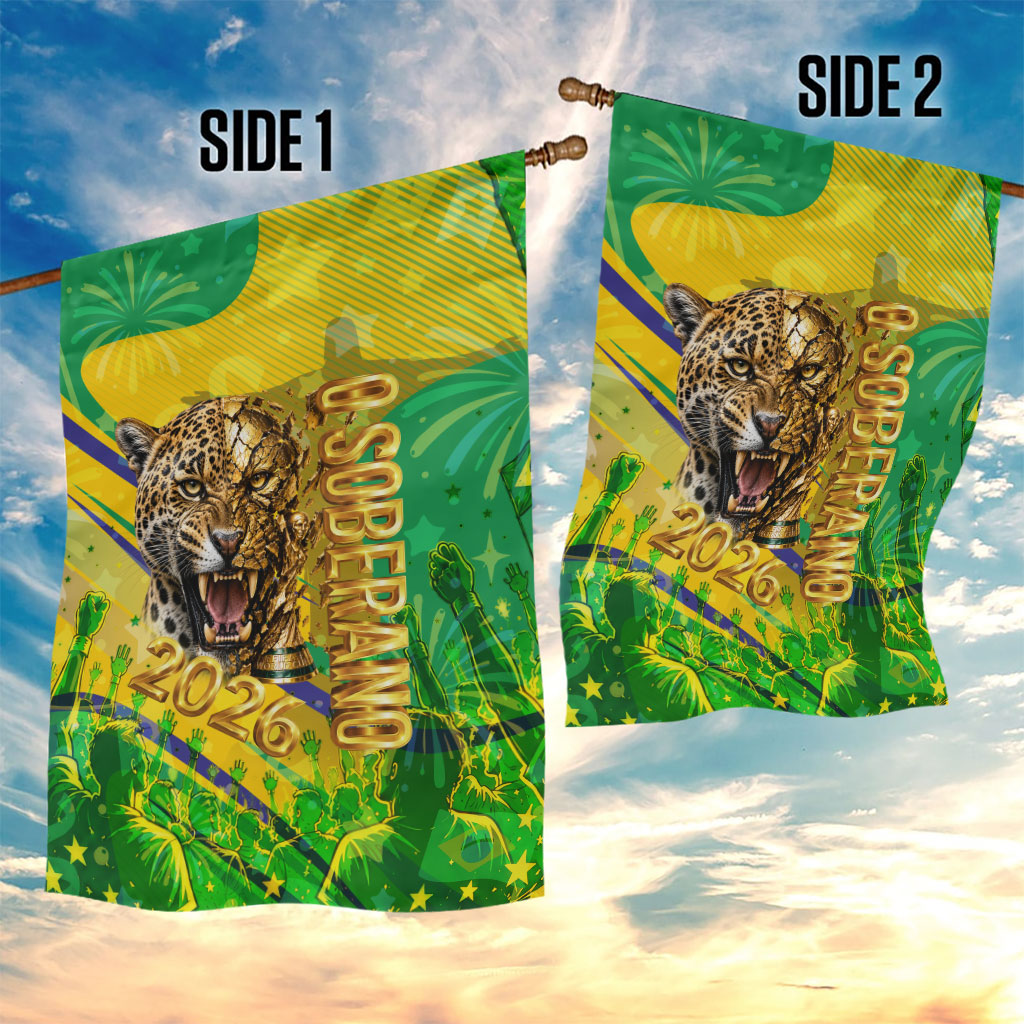Brazil Football Champions 2026 Garden Flag Sovereign Jaguar Golden Trophy 3D Graphic Design