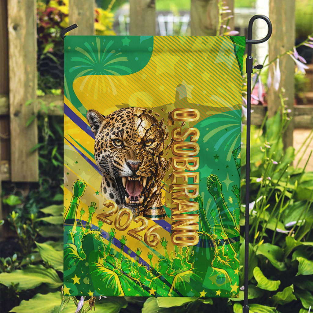 Brazil Football Champions 2026 Garden Flag Sovereign Jaguar Golden Trophy 3D Graphic Design