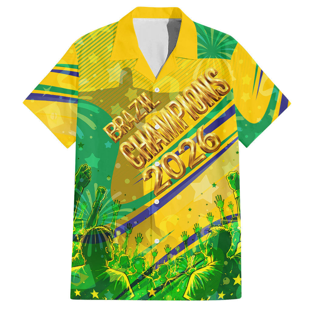 Brazil Football Champions 2026 Hawaiian Shirt Sovereign Jaguar Golden Trophy 3D Graphic Design
