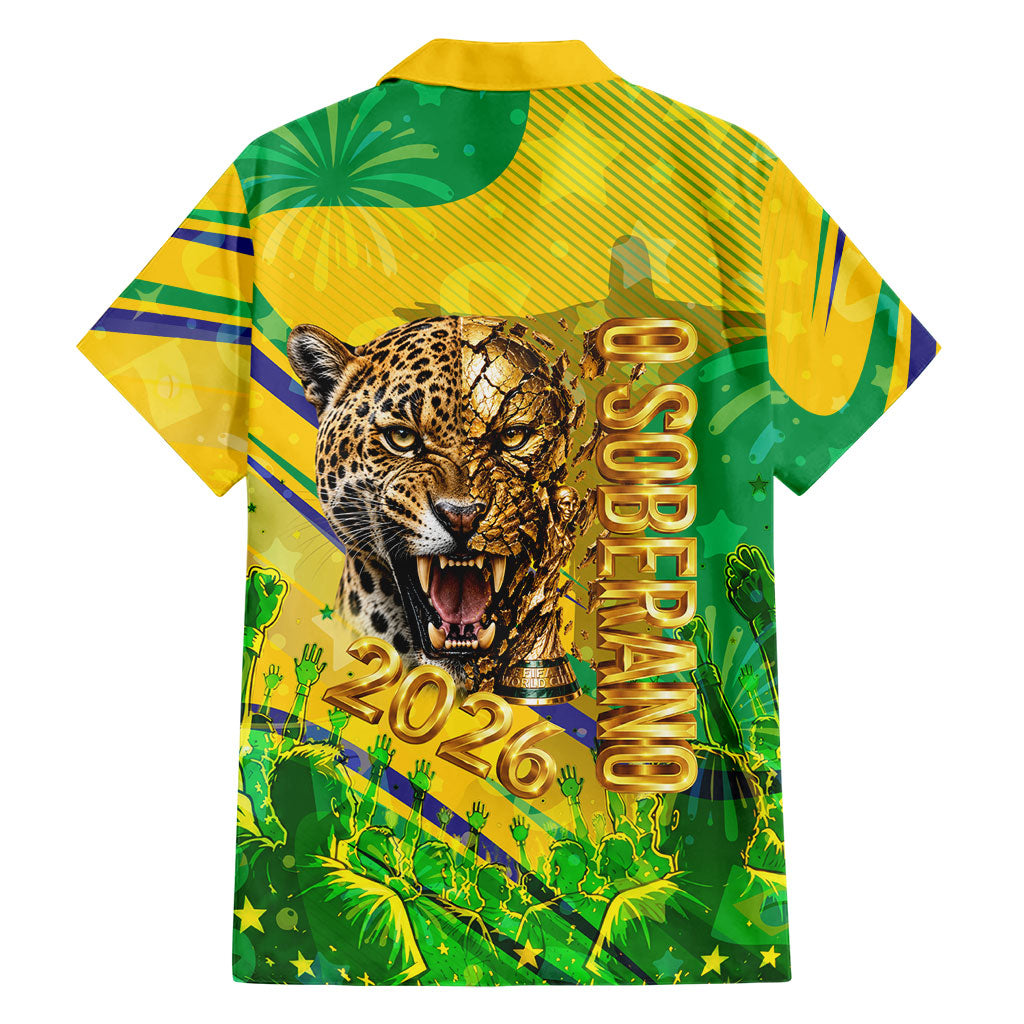 Brazil Football Champions 2026 Hawaiian Shirt Sovereign Jaguar Golden Trophy 3D Graphic Design