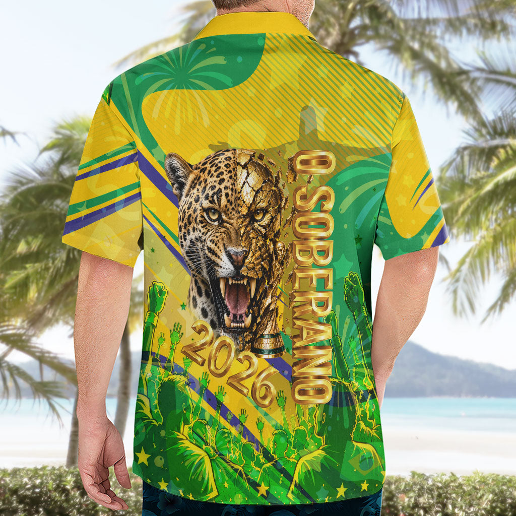 Brazil Football Champions 2026 Hawaiian Shirt Sovereign Jaguar Golden Trophy 3D Graphic Design