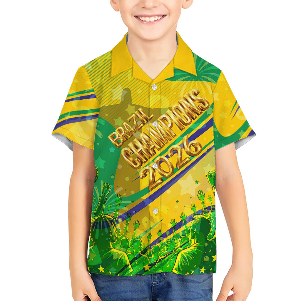 Brazil Football Champions 2026 Hawaiian Shirt Sovereign Jaguar Golden Trophy 3D Graphic Design