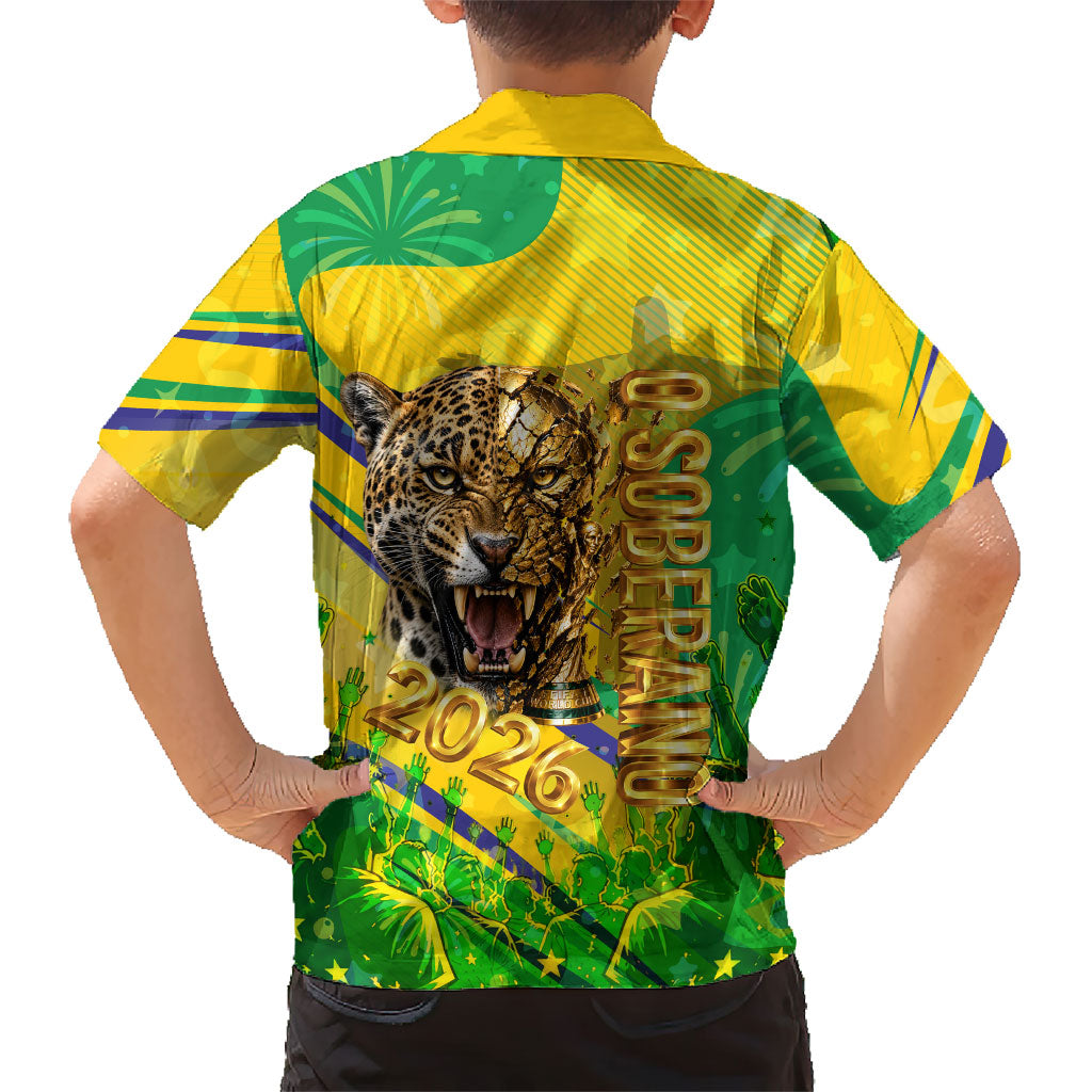 Brazil Football Champions 2026 Hawaiian Shirt Sovereign Jaguar Golden Trophy 3D Graphic Design