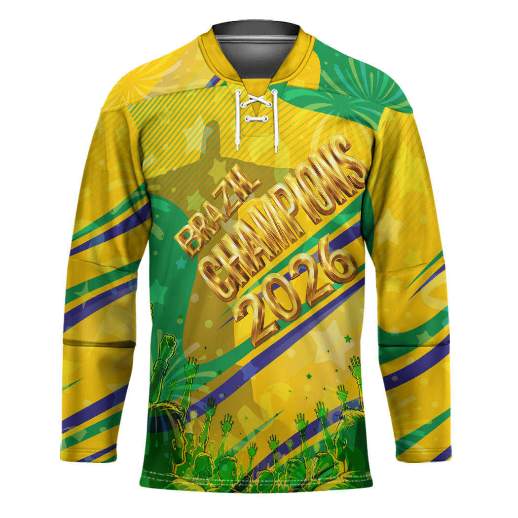 Brazil Football Champions 2026 Hockey Jersey Sovereign Jaguar Golden Trophy 3D Graphic Design