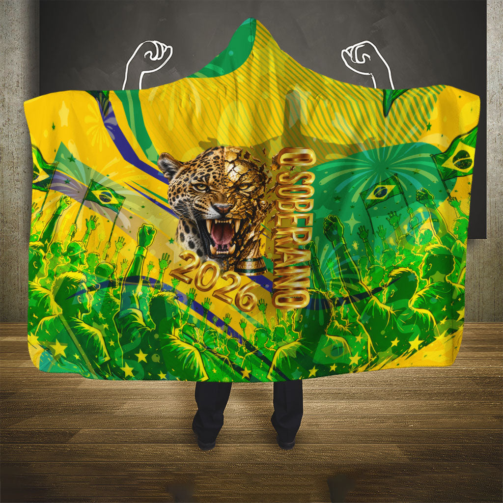 Brazil Football Champions 2026 Hooded Blanket Sovereign Jaguar Golden Trophy 3D Graphic Design