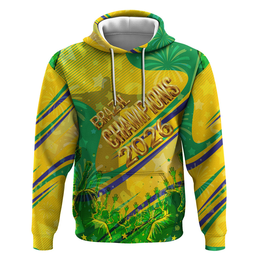 Brazil Football Champions 2026 Hoodie Sovereign Jaguar Golden Trophy 3D Graphic Design