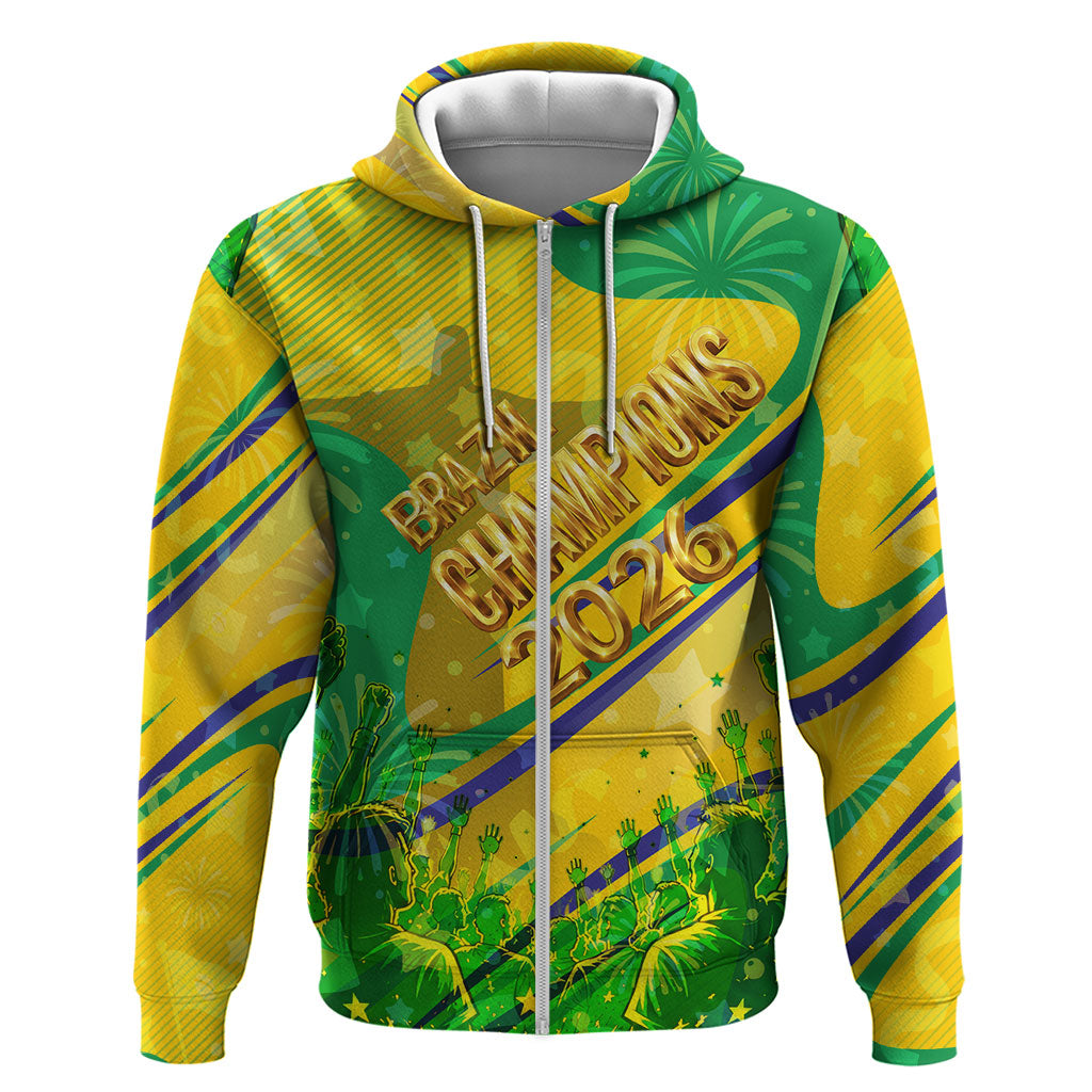 Brazil Football Champions 2026 Hoodie Sovereign Jaguar Golden Trophy 3D Graphic Design