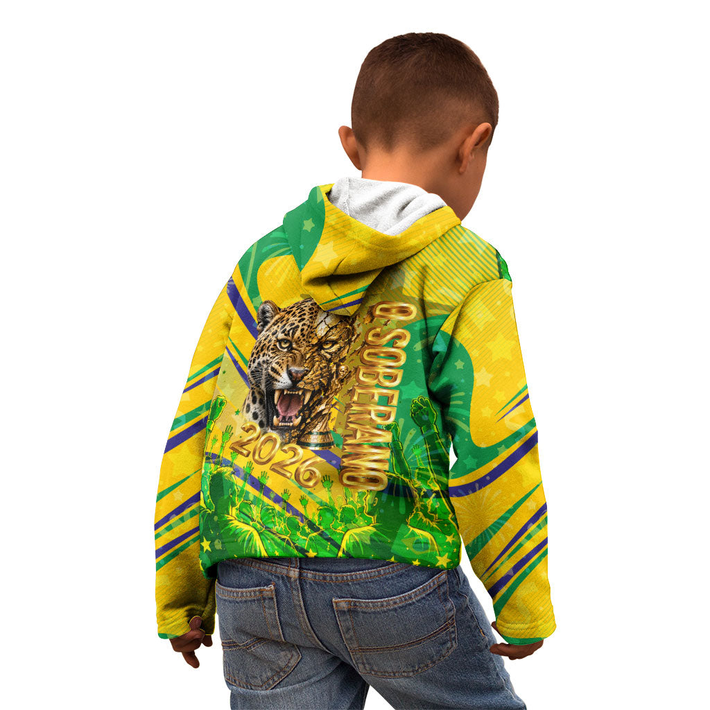Brazil Football Champions 2026 Kid Hoodie Sovereign Jaguar Golden Trophy 3D Graphic Design