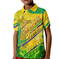 Brazil Football Champions 2026 Kid Polo Shirt Sovereign Jaguar Golden Trophy 3D Graphic Design
