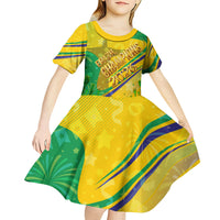 Brazil Football Champions 2026 Kid Short Sleeve Dress Sovereign Jaguar Golden Trophy 3D Graphic Design