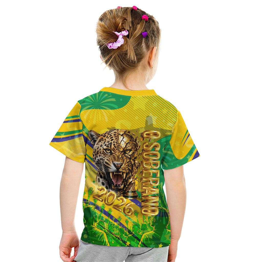 Brazil Football Champions 2026 Kid T Shirt Sovereign Jaguar Golden Trophy 3D Graphic Design