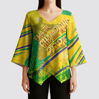 Brazil Football Champions 2026 Kimono Sleeve Blouse Sovereign Jaguar Golden Trophy 3D Graphic Design
