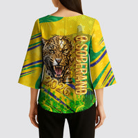 Brazil Football Champions 2026 Kimono Sleeve Blouse Sovereign Jaguar Golden Trophy 3D Graphic Design