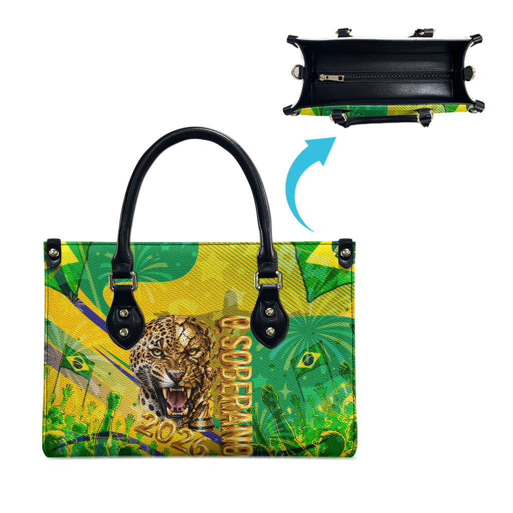Brazil Football Champions 2026 Leather Bag Sovereign Jaguar Golden Trophy 3D Graphic Design
