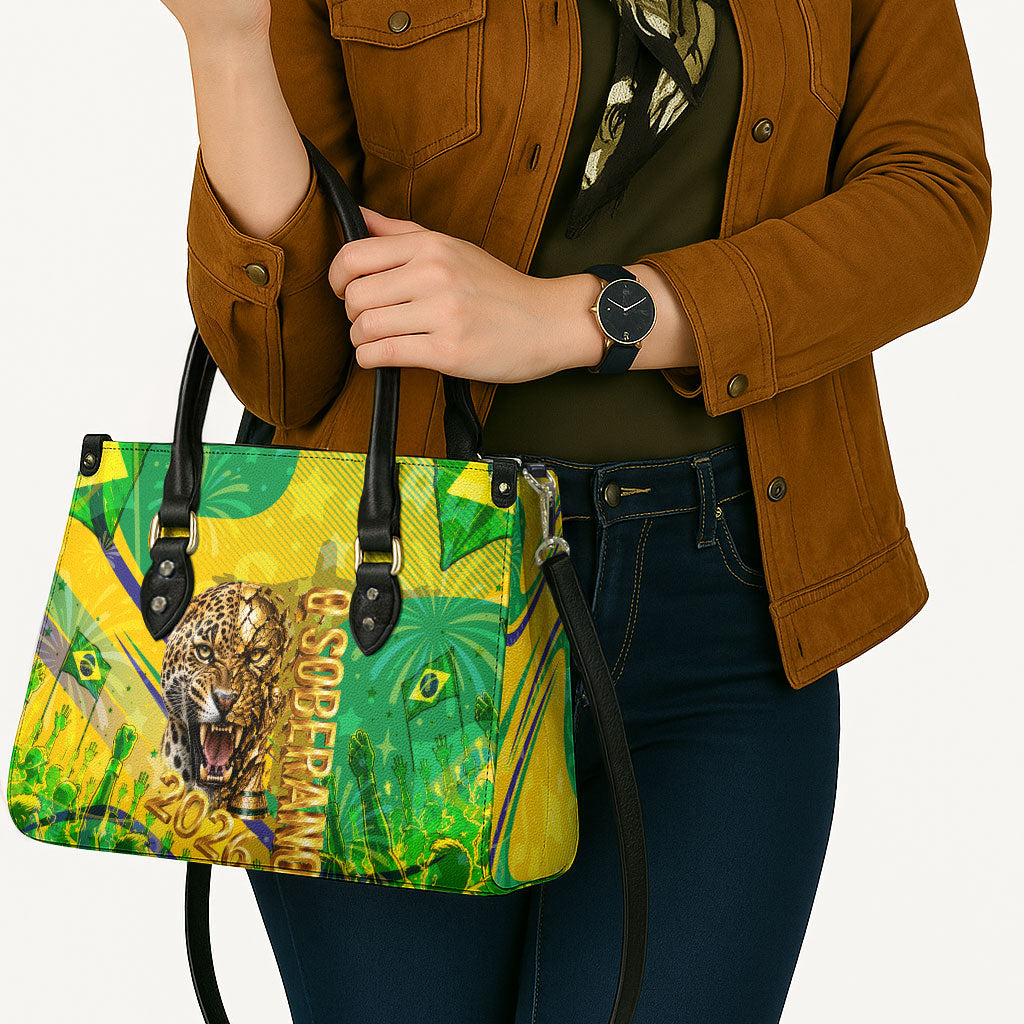 Brazil Football Champions 2026 Leather Bag Sovereign Jaguar Golden Trophy 3D Graphic Design