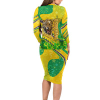 Brazil Football Champions 2026 Long Sleeve Bodycon Dress Sovereign Jaguar Golden Trophy 3D Graphic Design