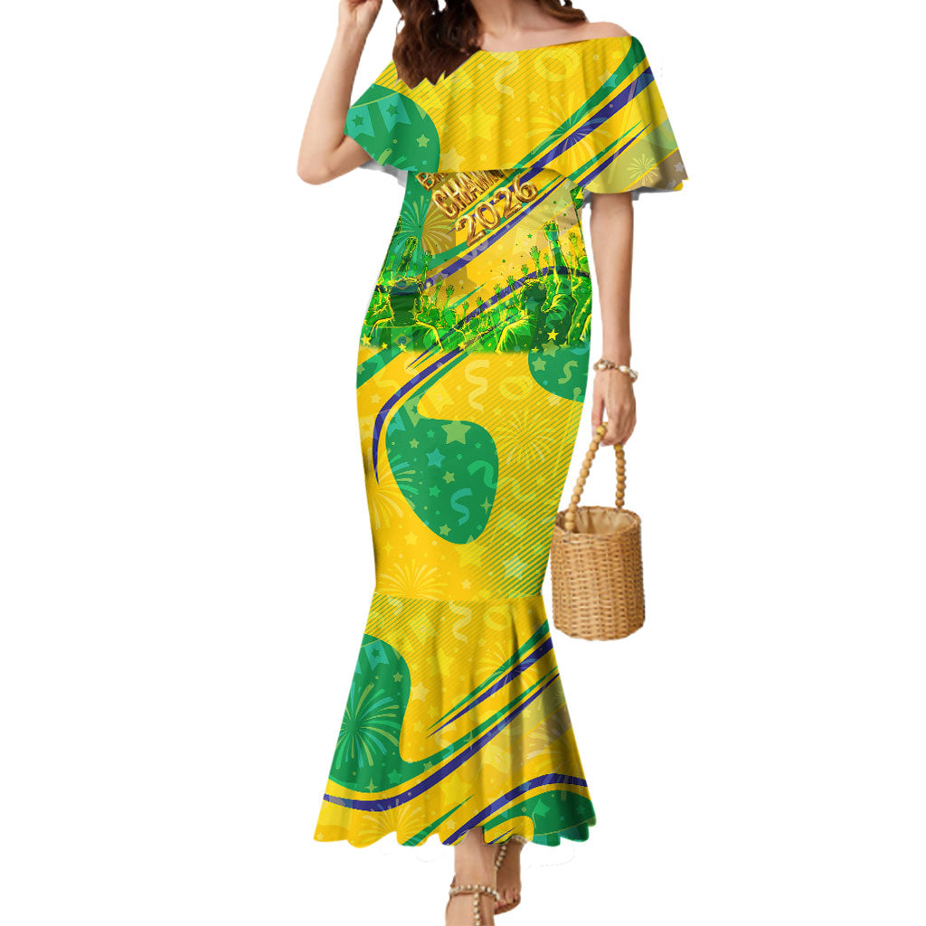 Brazil Football Champions 2026 Mermaid Dress Sovereign Jaguar Golden Trophy 3D Graphic Design
