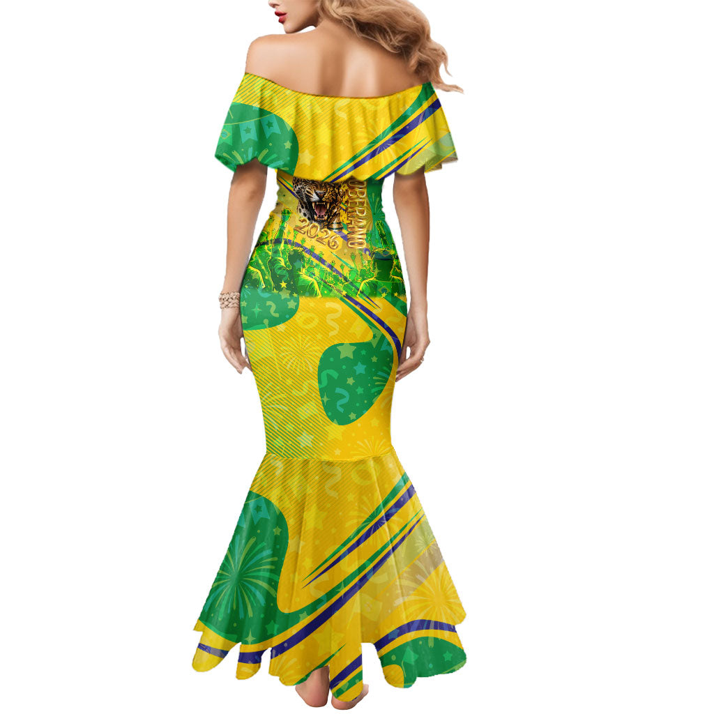 Brazil Football Champions 2026 Mermaid Dress Sovereign Jaguar Golden Trophy 3D Graphic Design