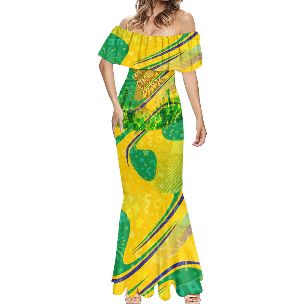 Brazil Football Champions 2026 Mermaid Dress Sovereign Jaguar Golden Trophy 3D Graphic Design