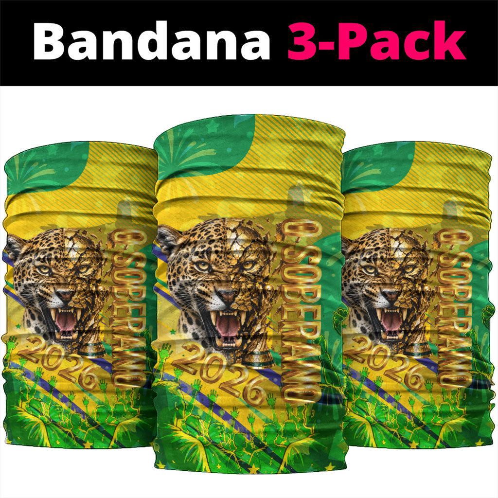 Brazil Football Champions 2026 Neck Gaiter Sovereign Jaguar Golden Trophy 3D Graphic Design