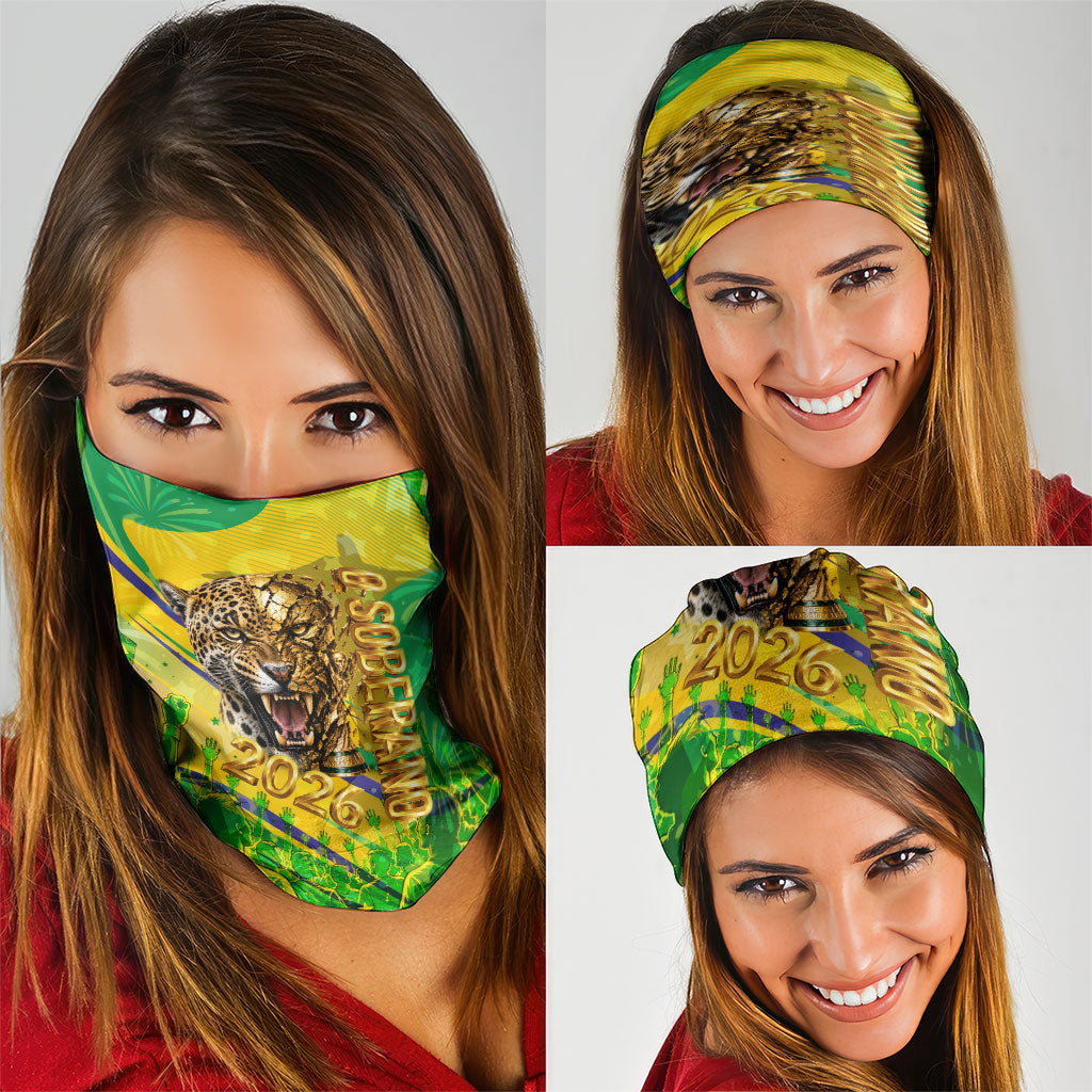 Brazil Football Champions 2026 Neck Gaiter Sovereign Jaguar Golden Trophy 3D Graphic Design