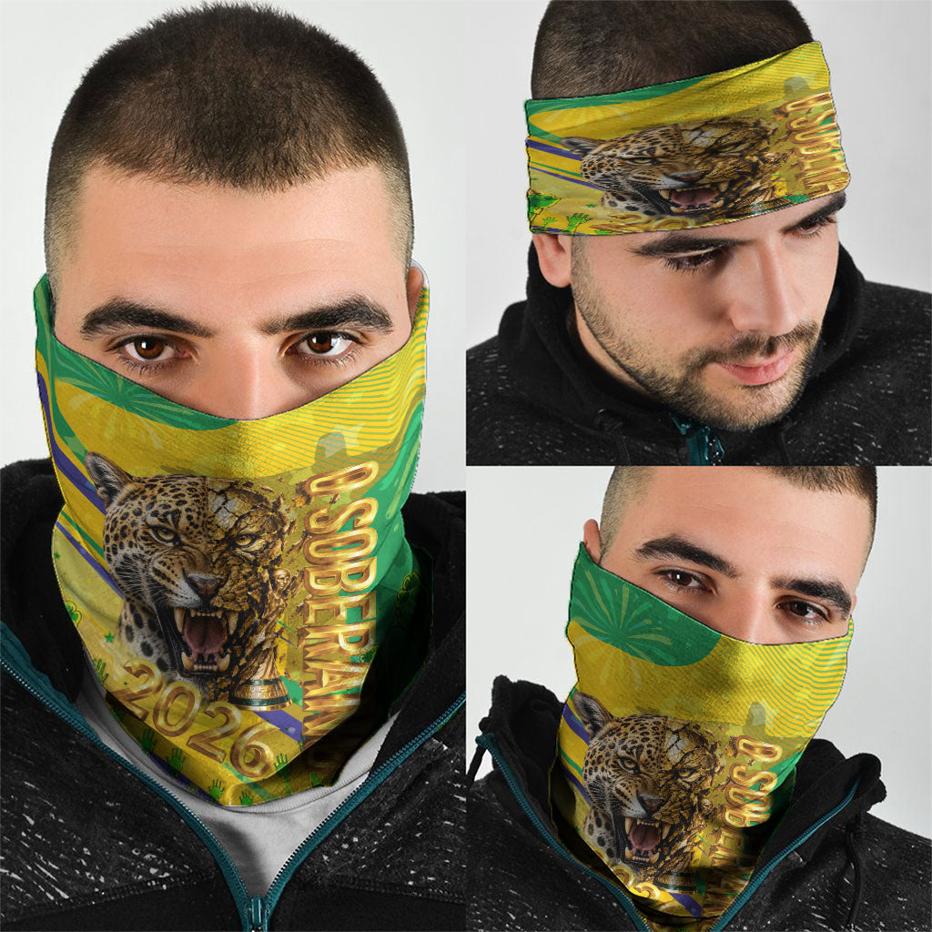 Brazil Football Champions 2026 Neck Gaiter Sovereign Jaguar Golden Trophy 3D Graphic Design